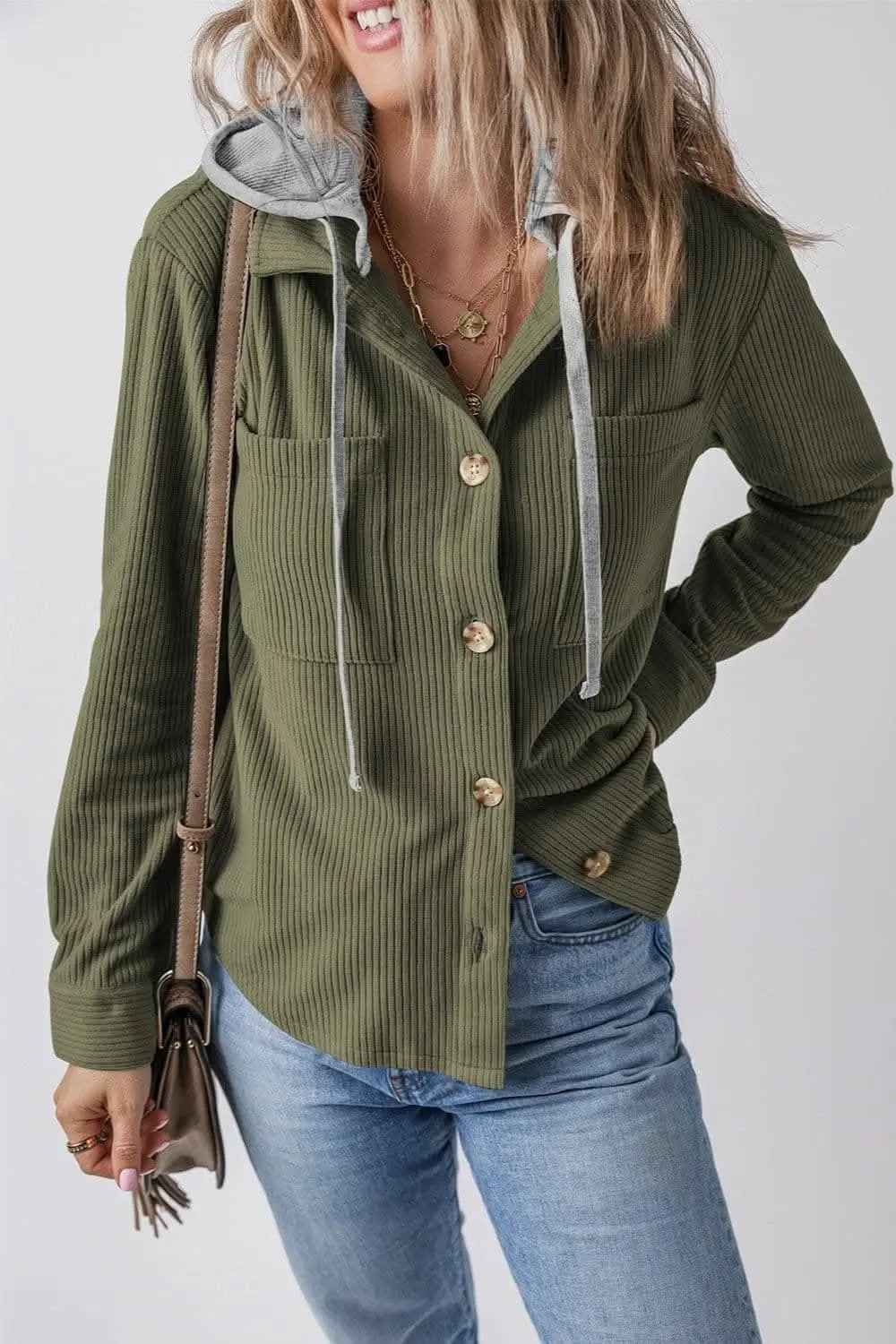 Jackets Trendsi Hooded drawstring jacket with pockets