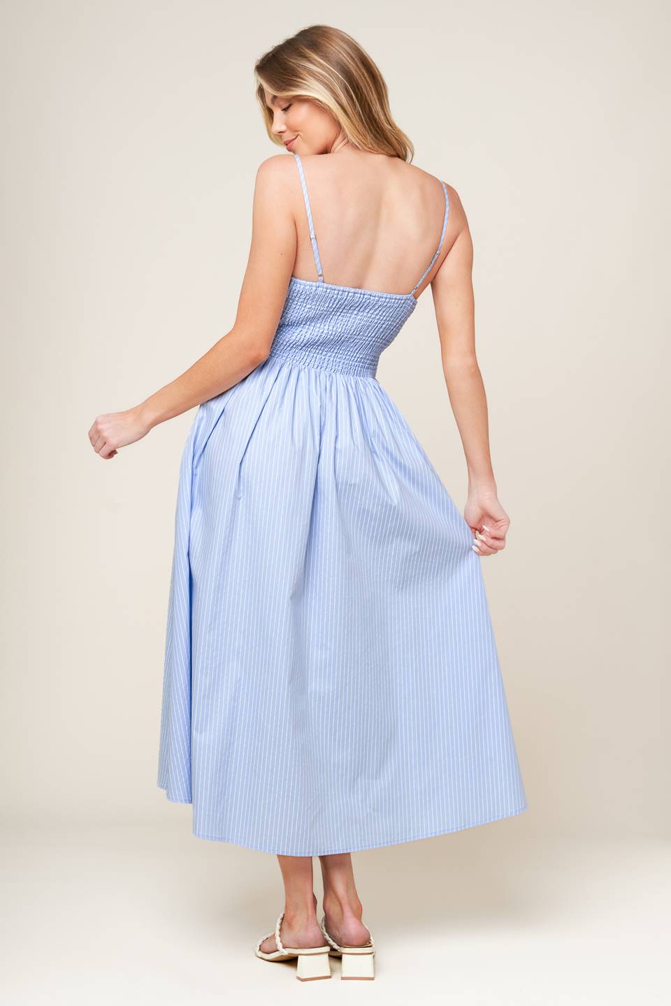 SUMMER INVITE PASTEL BLUE WOVEN MIDI DRESS