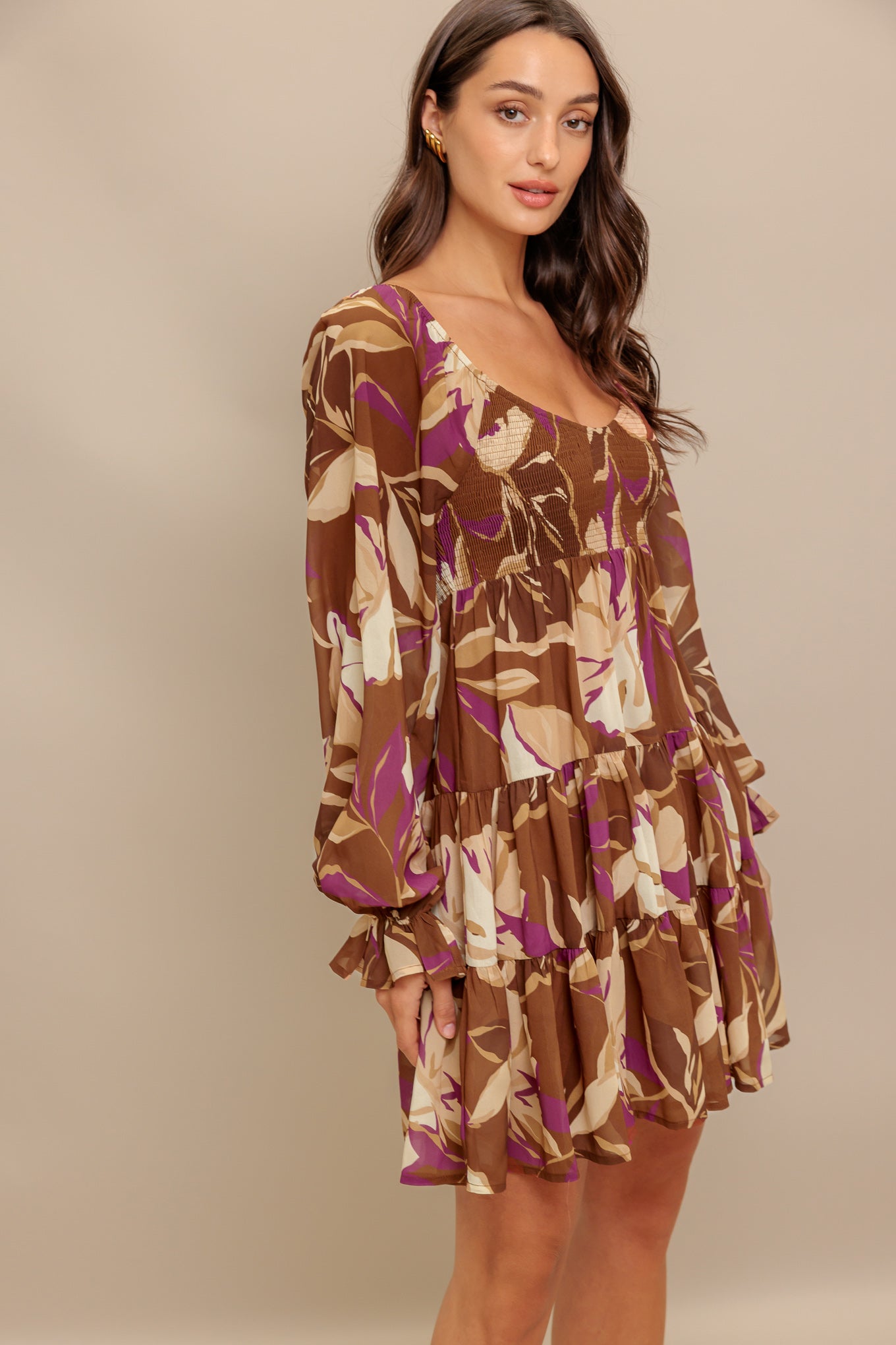 EARTHY GLOW BROWN WOVEN MINI DRESS