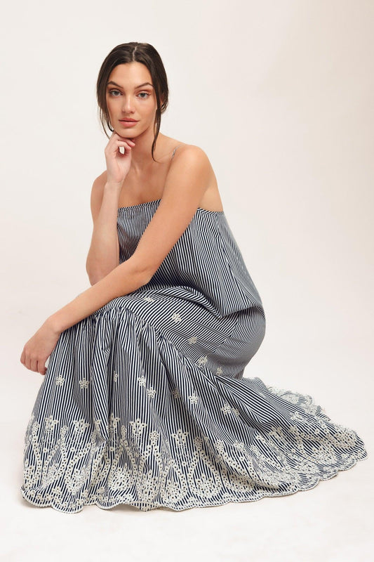 STRIPE COVE WOVEN MIDI DRESS