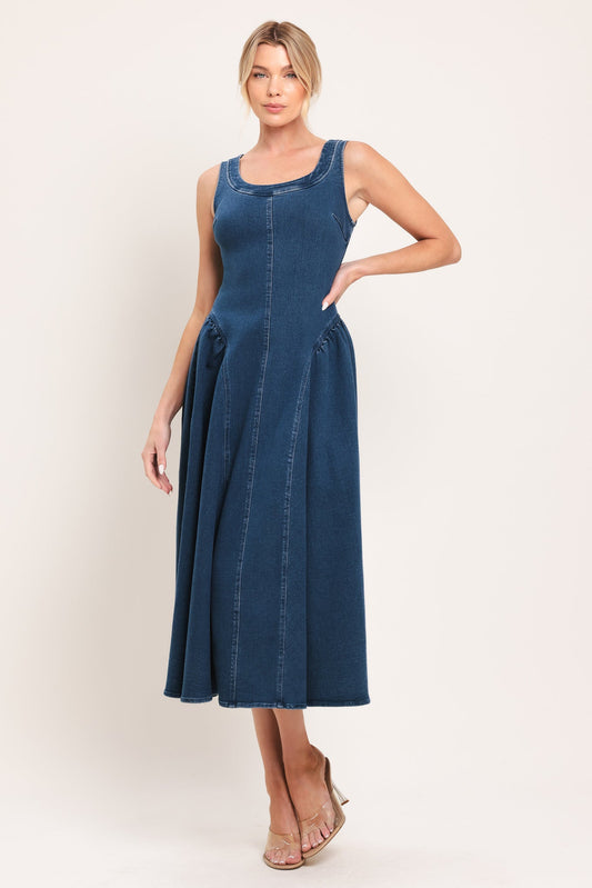 CLASSIC INDIGO DENIM MIDI DRESS