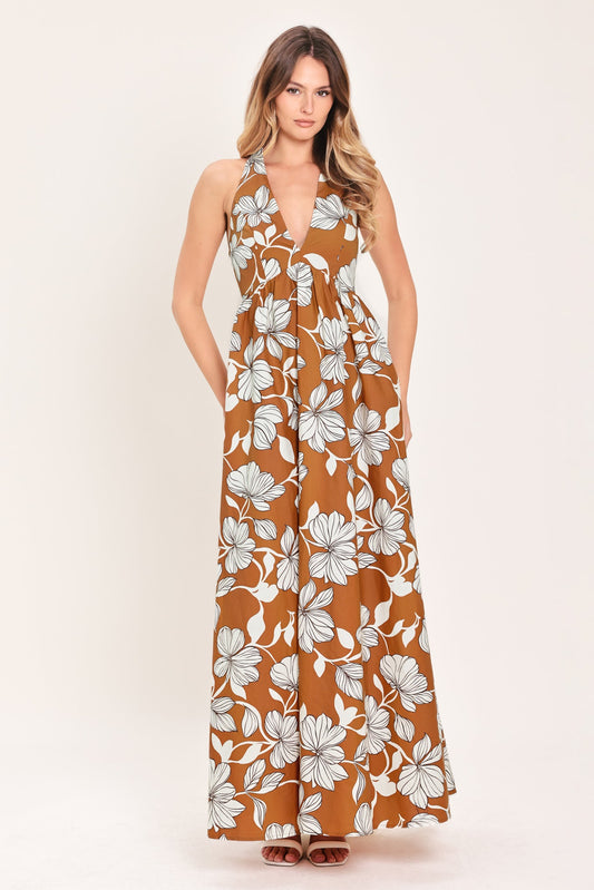 GOLDEN ISLE FLORAL WOVEN MAXI DRESS