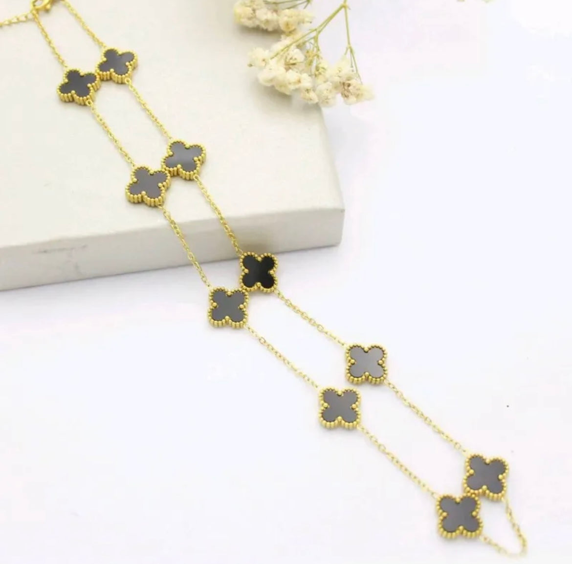 Long Pearl Shell Clover Necklace - Love. Luck. Hope & Faith