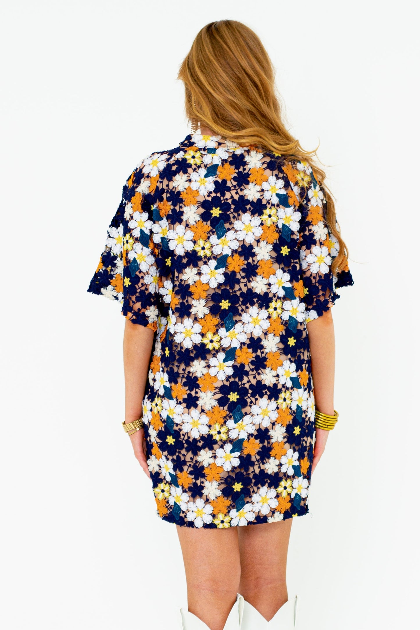 Lulu Short Sleeve Mini Caftan - Navy Blaze