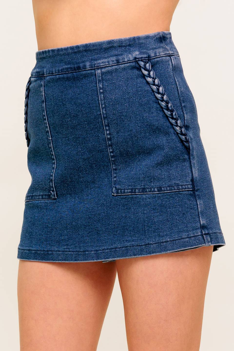 MOONLIGHT EMBRACE  MEDIUM INDIGO DENIM SKORT