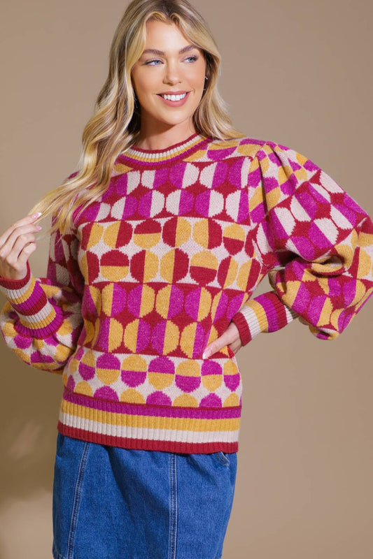 CHEER YOU ON JACQUARD SWEATER TOP