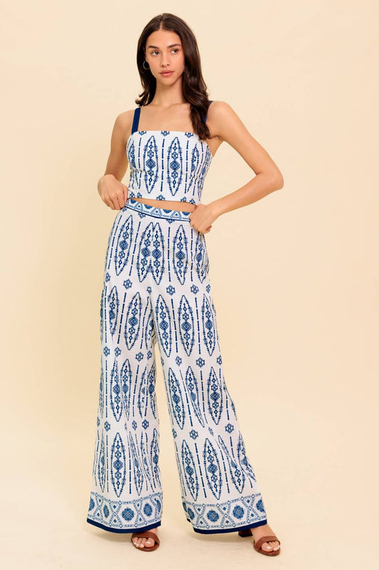 MODERN APPROACH NAVY WOVEN TOP AND PANT SET