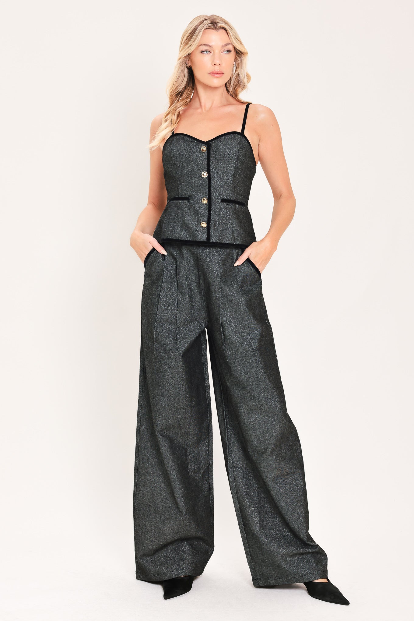 METALLIC HOURGLASS WOVEN TOP