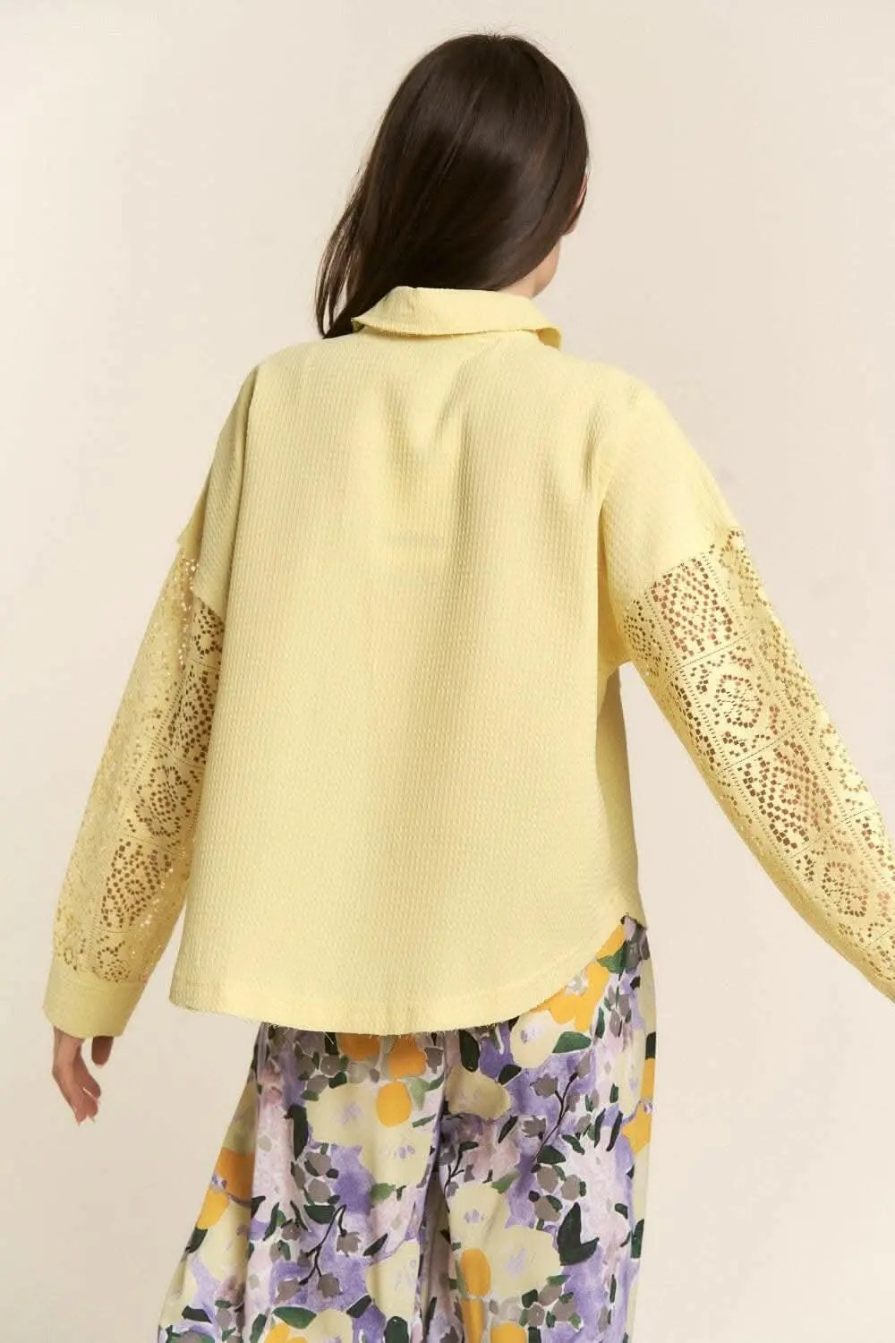 Pants Trendsi Lace Waffle Shirt Women's Casual Button Down Long Sleeve Top - Soft