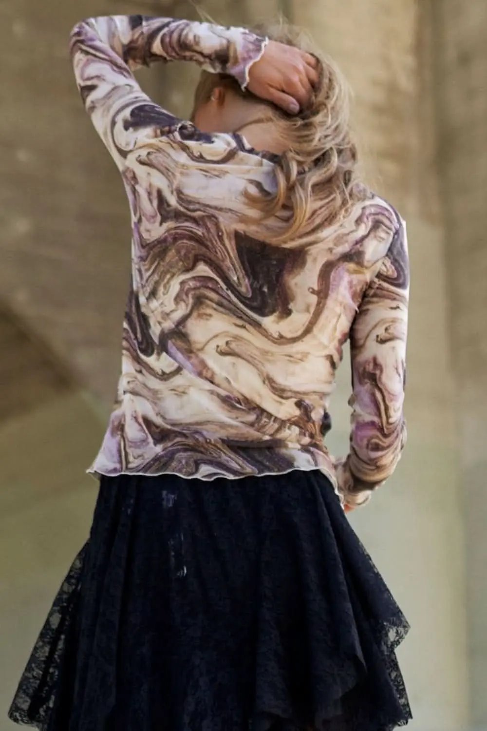 T-Shirts Trendsi Marble Mesh Top Women's Party/Club Long Sleeve Sheer Tee
