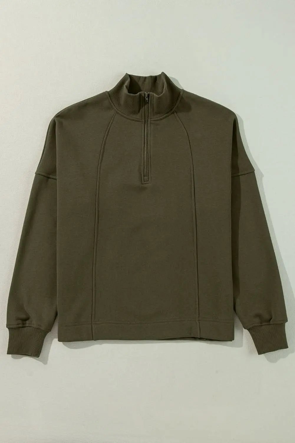Love Salve Women's Drop Shoulder Sweatshirt Green Zip — Casual Comfort
