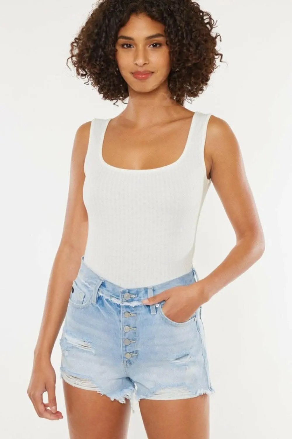 Trendsi Kancan Distressed Denim Women's Shorts Casual Button-Fly Ripped