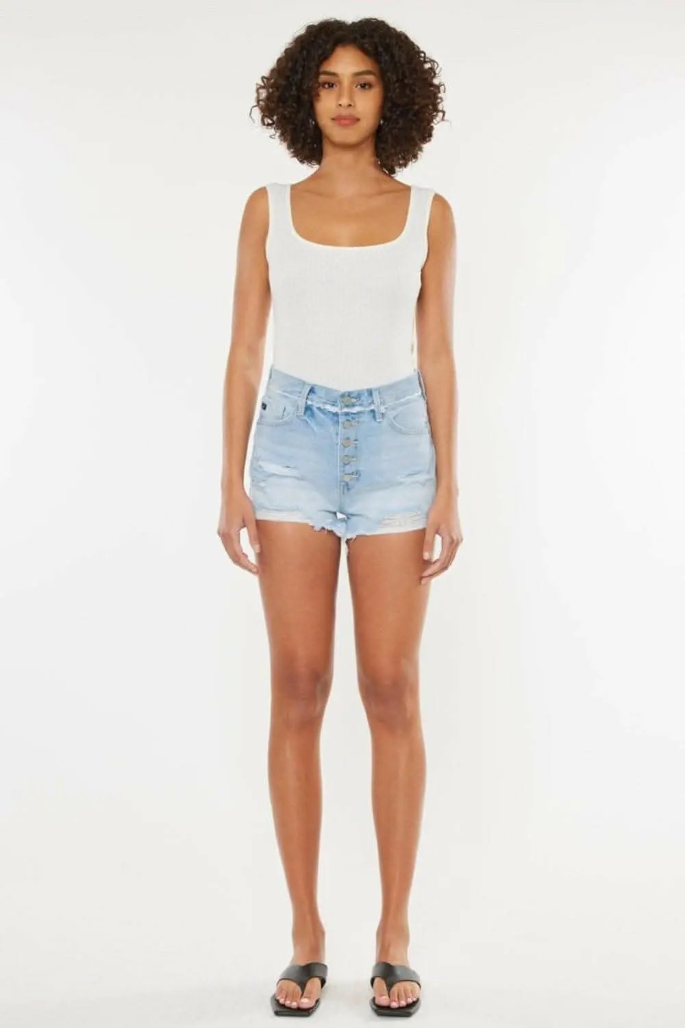 Trendsi Kancan Distressed Denim Women's Shorts Casual Button-Fly Ripped