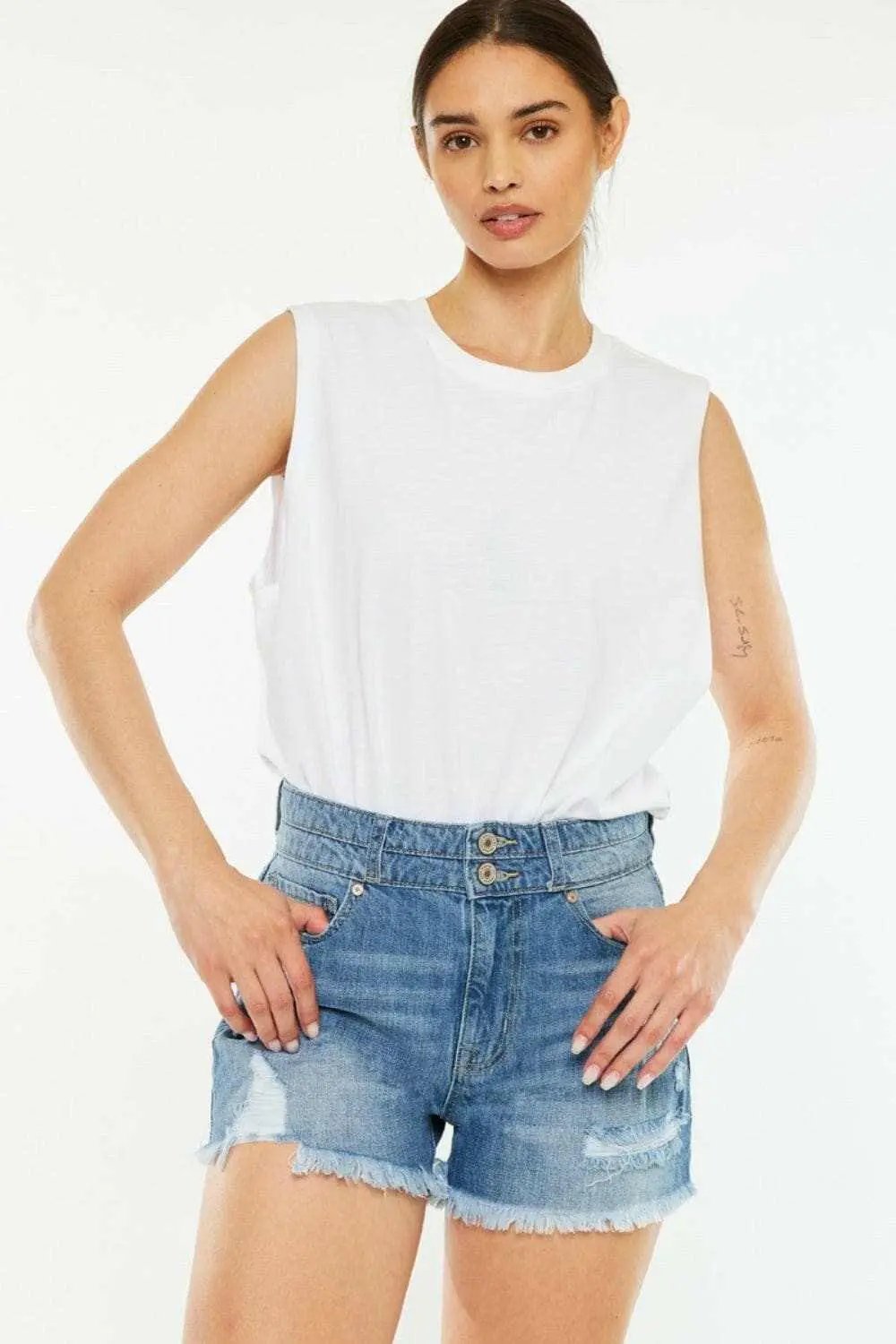 High Rise Denim Shorts by Trendsi Kancan