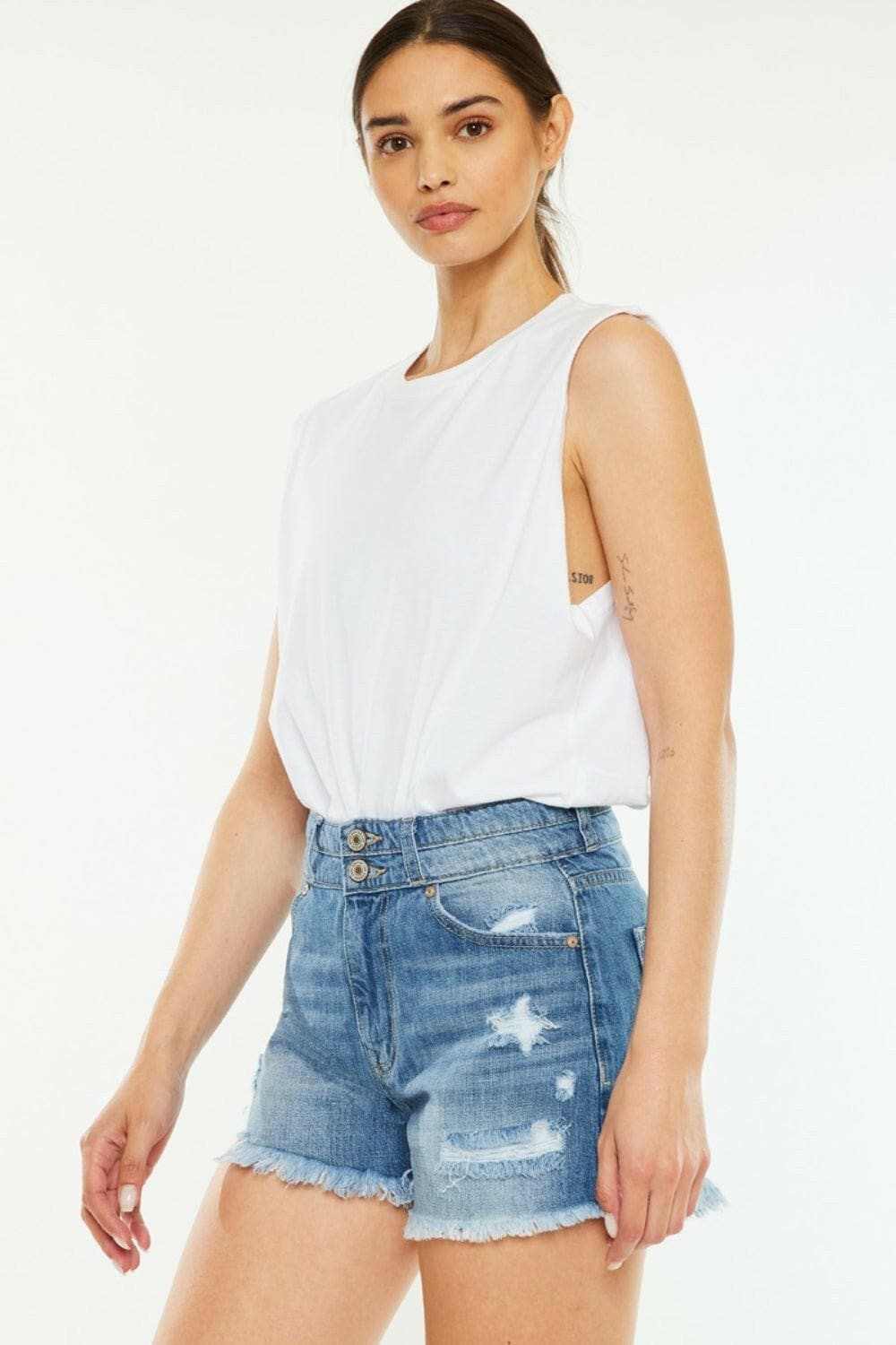 High Rise Denim Shorts by Trendsi Kancan
