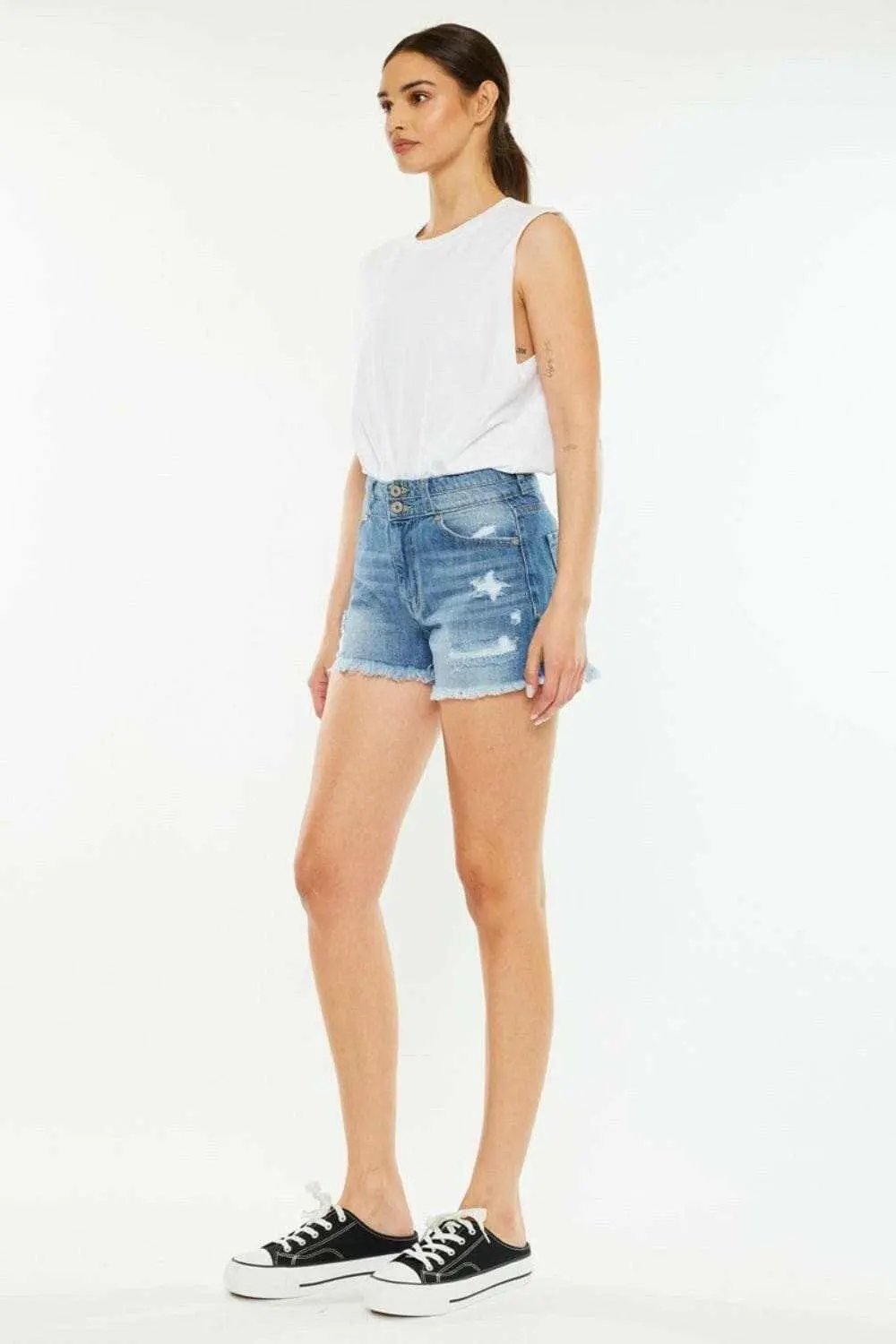 High Rise Denim Shorts by Trendsi Kancan