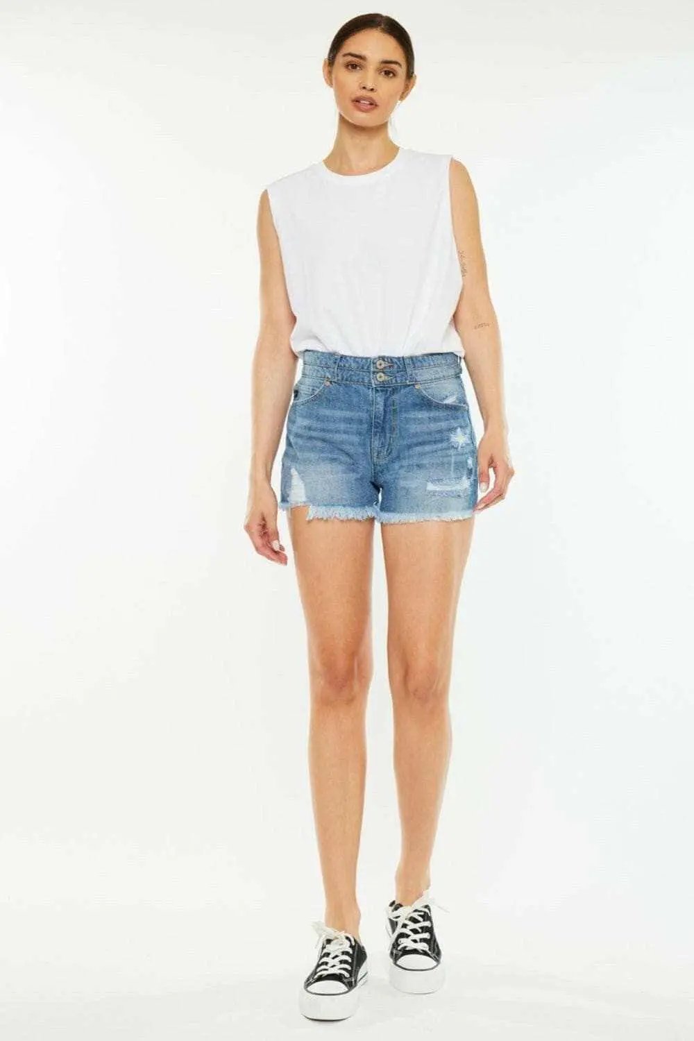 High Rise Denim Shorts by Trendsi Kancan