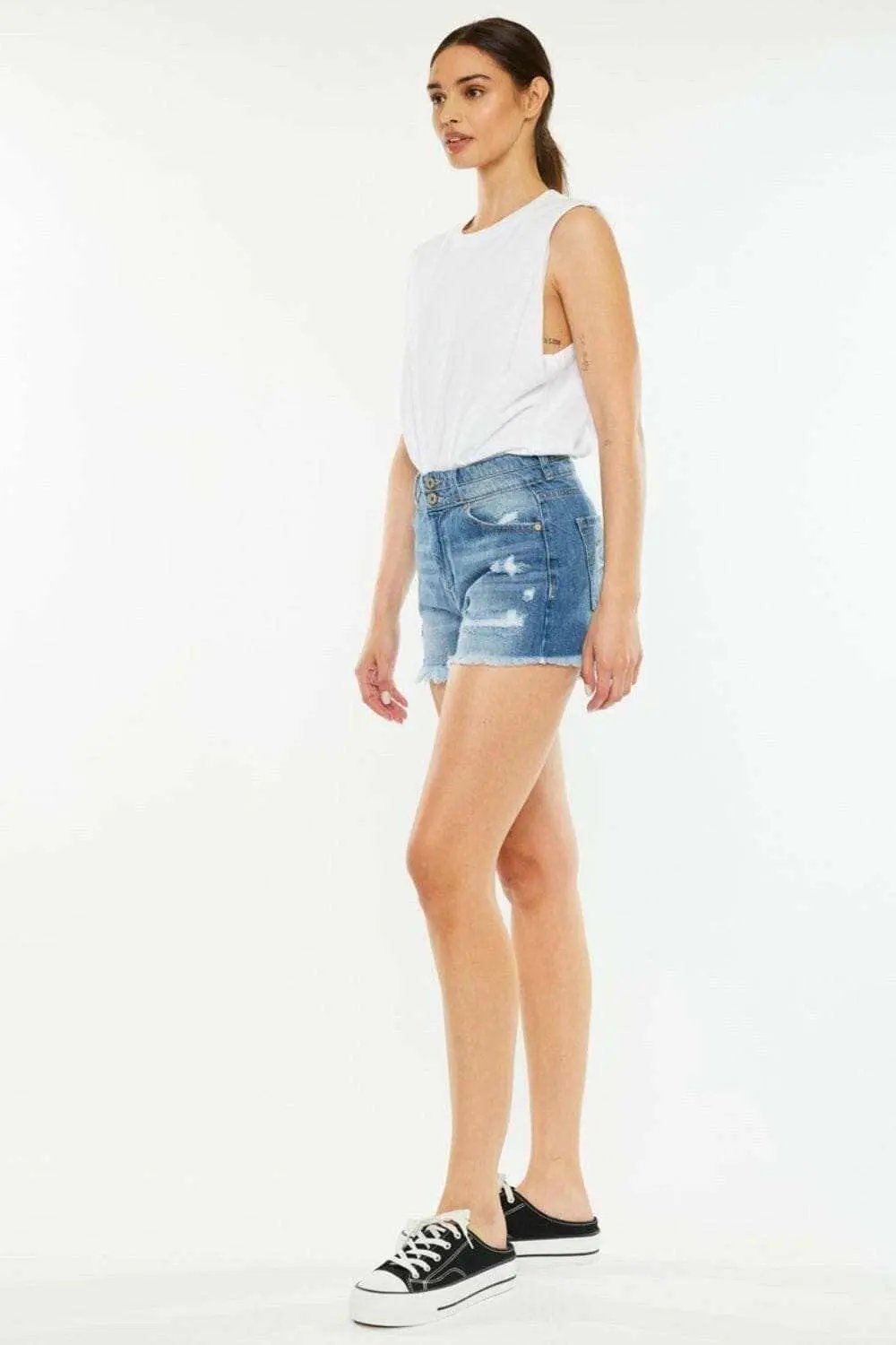 High Rise Denim Shorts by Trendsi Kancan