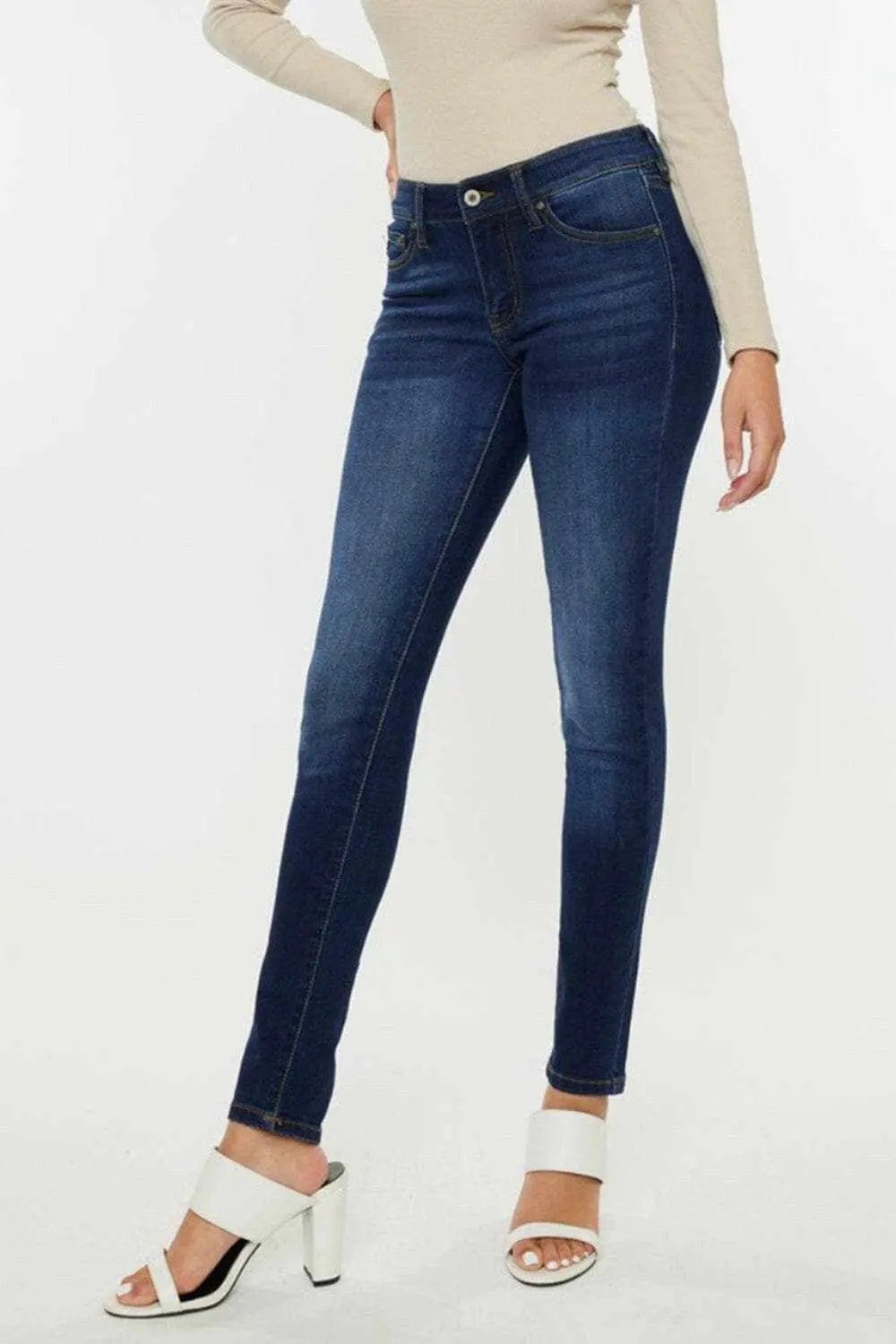Dark Wash Skinny Jeans by Trendsi - Mid Rise
