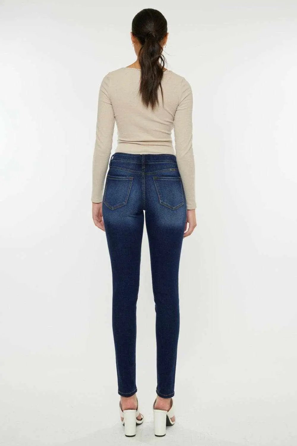 Dark Wash Skinny Jeans by Trendsi - Mid Rise