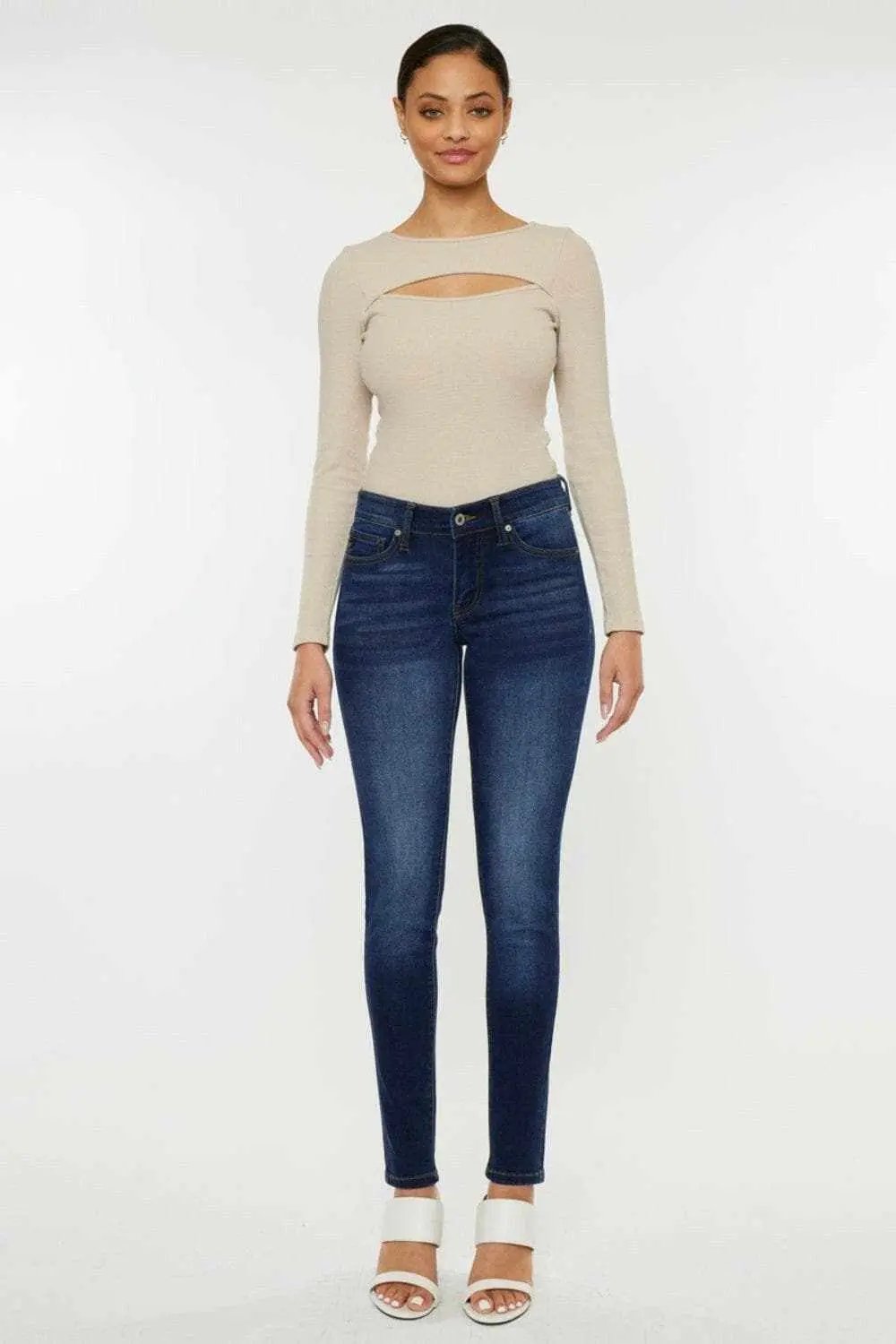 Dark Wash Skinny Jeans by Trendsi - Mid Rise