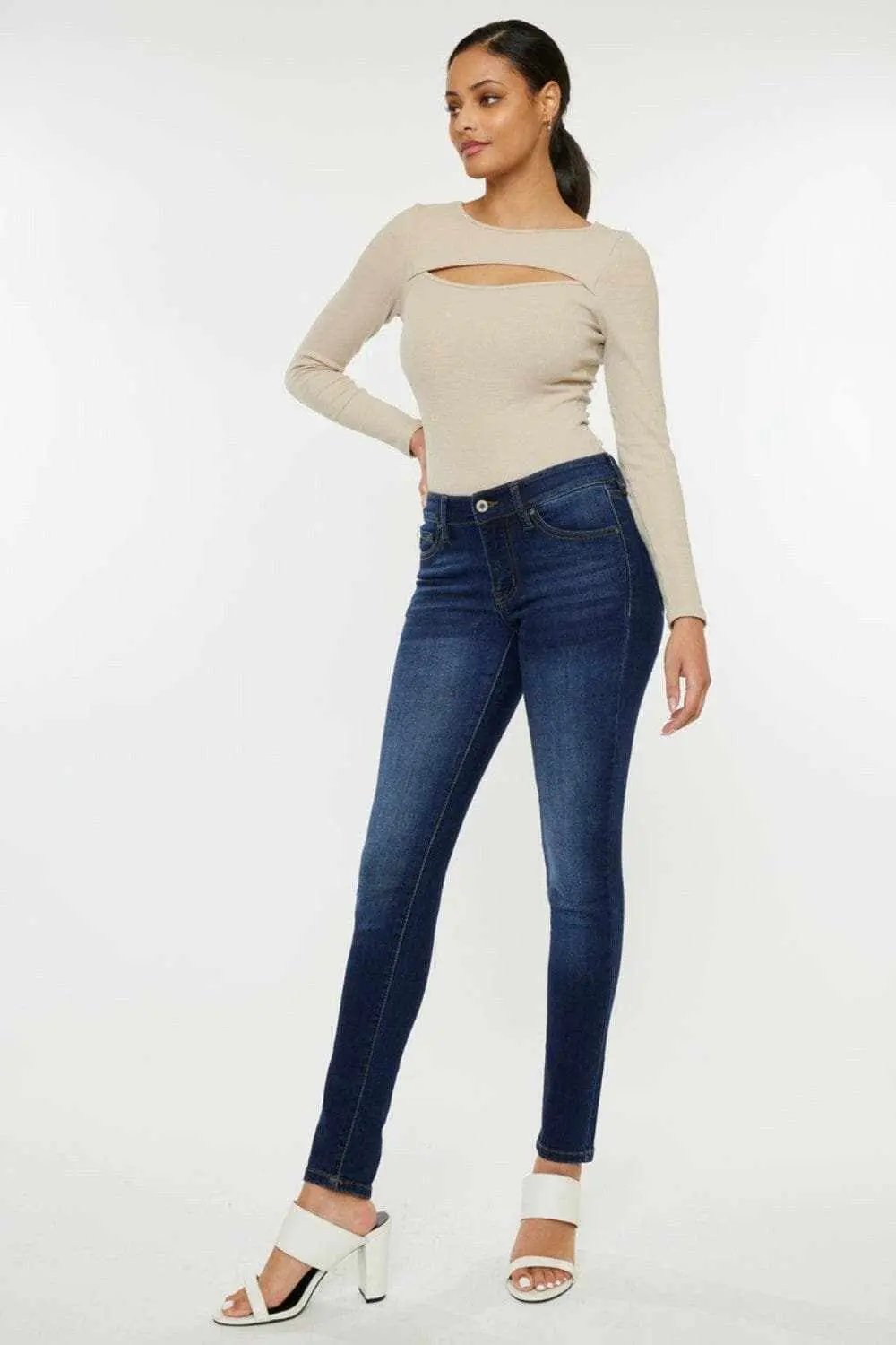 Dark Wash Skinny Jeans by Trendsi - Mid Rise