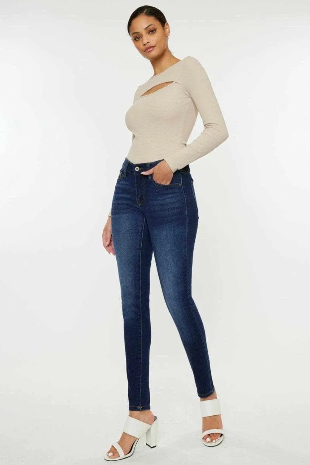 Dark Wash Skinny Jeans by Trendsi - Mid Rise