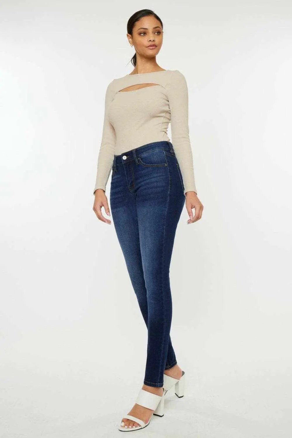 Dark Wash Skinny Jeans by Trendsi - Mid Rise