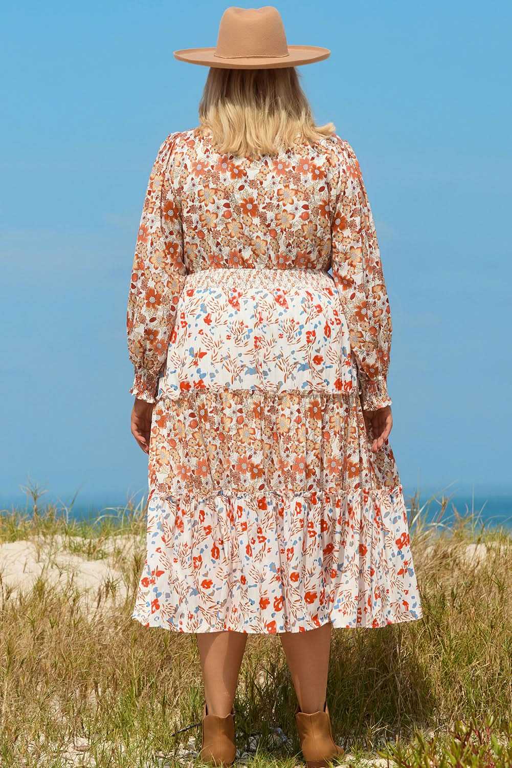 Dresses Love Salve Khaki Floral Maxi Dress Women's Fall Southern Belle Style + Comfy Fit