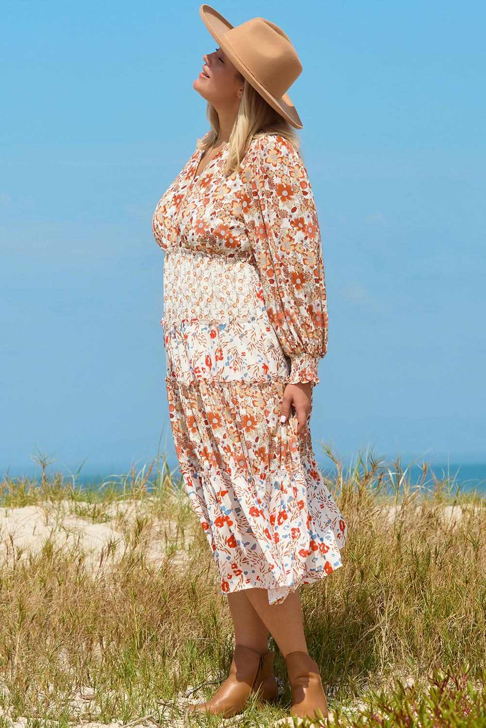 Dresses Love Salve Khaki Floral Maxi Dress Women's Fall Southern Belle Style + Comfy Fit
