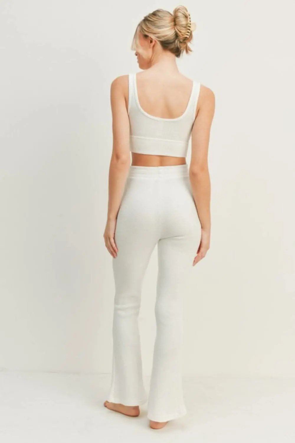 Trendsi Waffle Knit Set Women's Loungewear Tank & Flare Pants Comfy Two-Piece Set