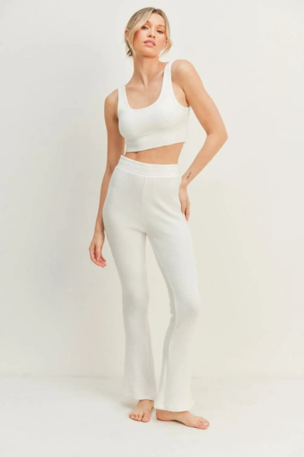 Trendsi Waffle Knit Set Women's Loungewear Tank & Flare Pants Comfy Two-Piece Set
