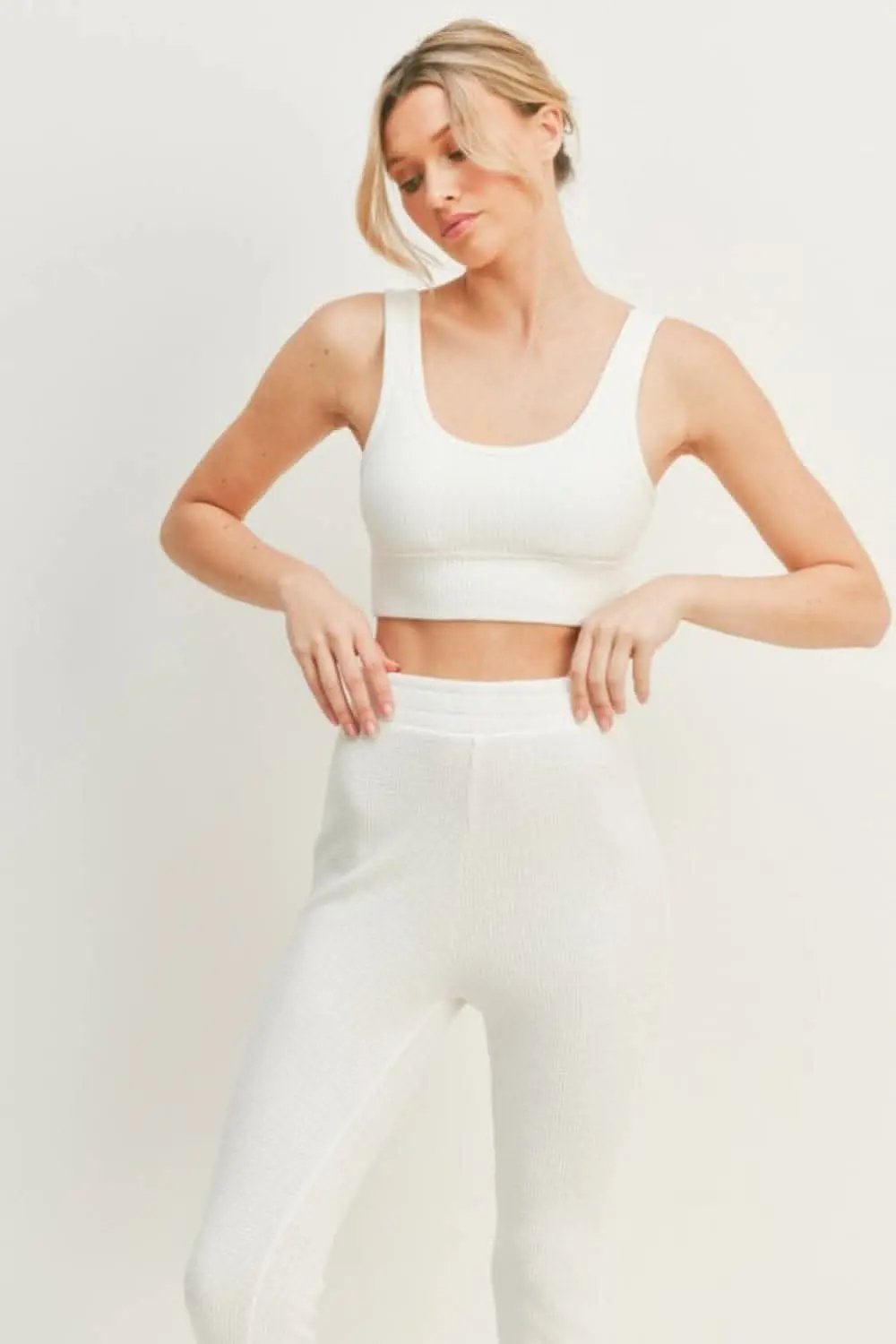 Trendsi Waffle Knit Set Women's Loungewear Tank & Flare Pants Comfy Two-Piece Set