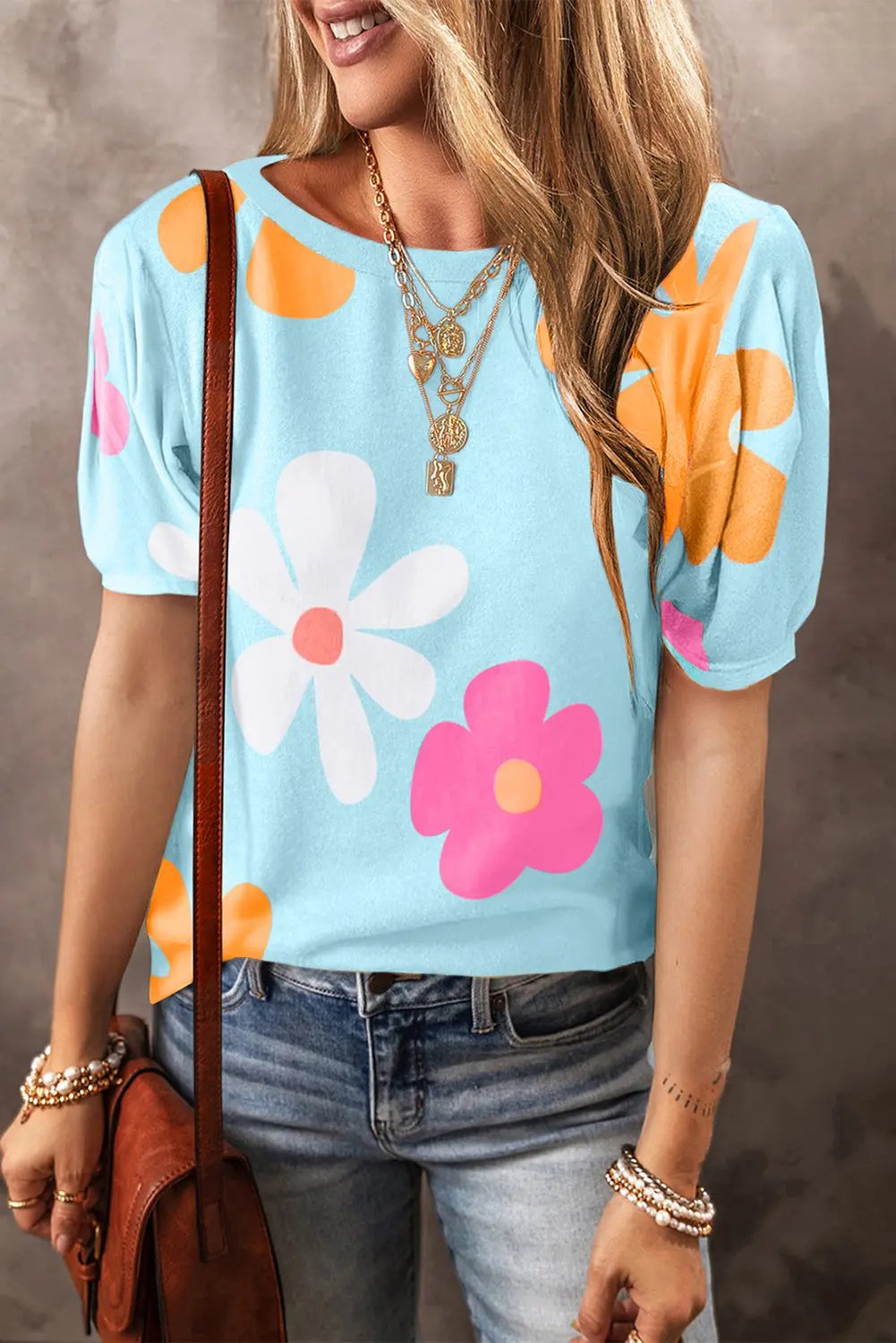 Women's T-Shirt Women's Top - Floral Print Bubble Sleeve - Summer Daily Tee