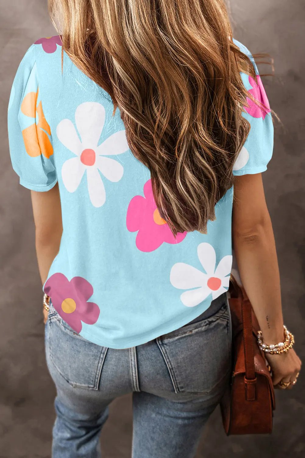 Women's T-Shirt Women's Top - Floral Print Bubble Sleeve - Summer Daily Tee