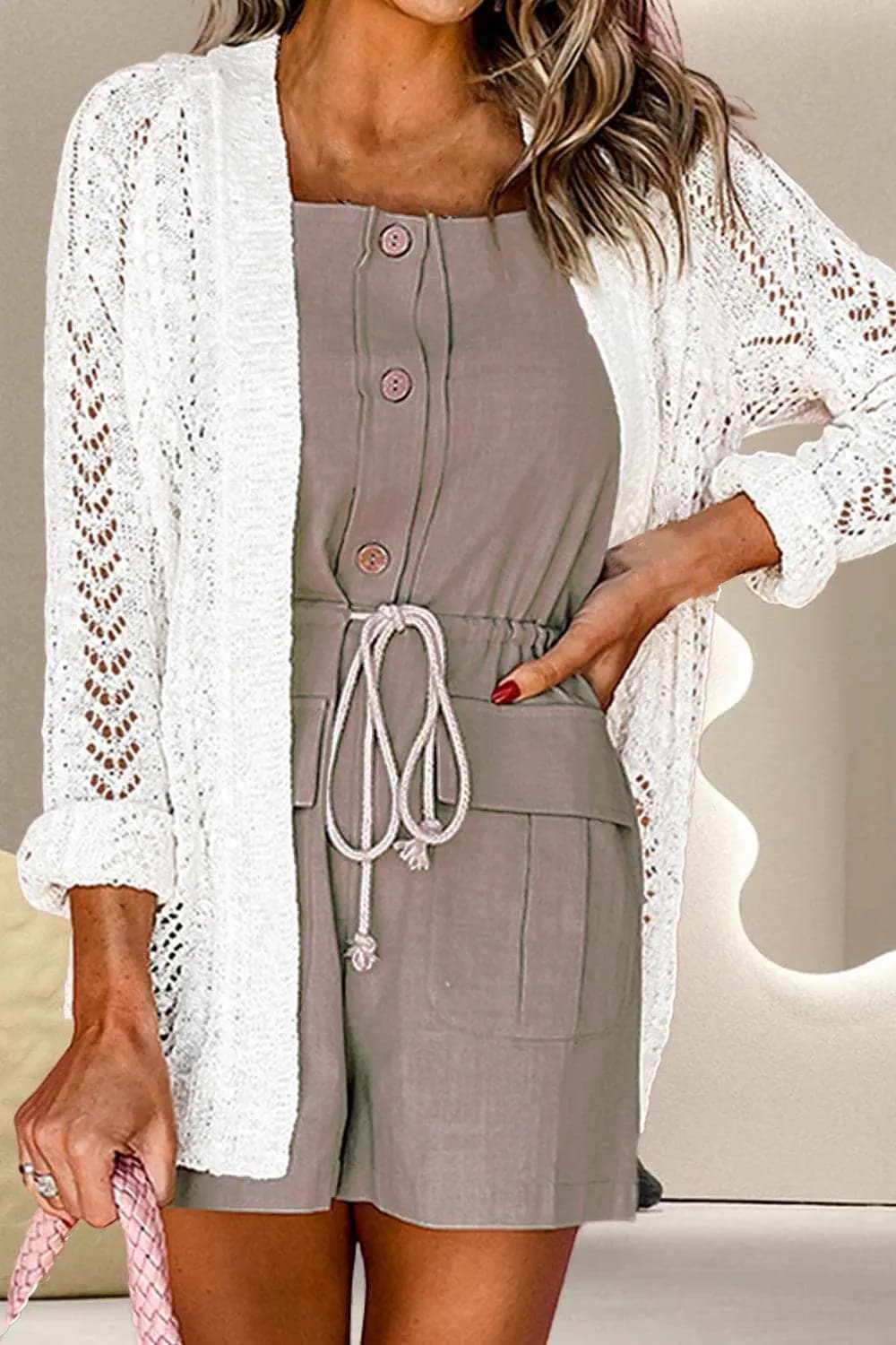 Sweaters Trendsi Lace-knit open cardigan - acrylic