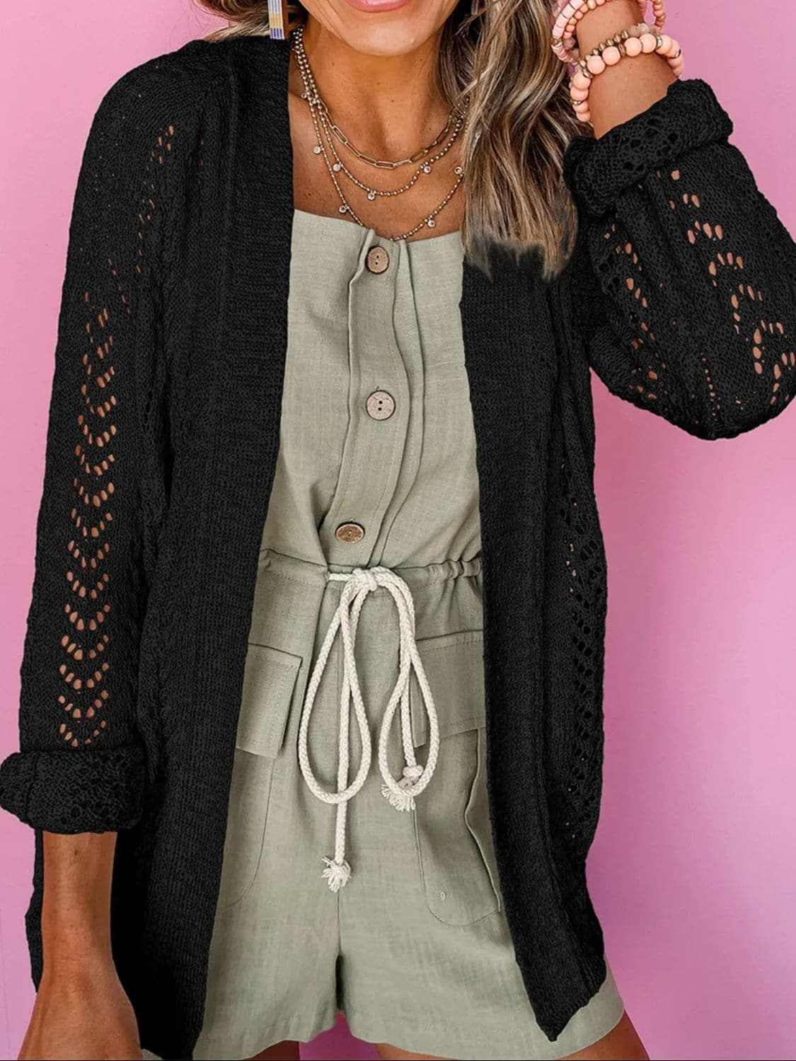 Sweaters Trendsi Lace-knit open cardigan - acrylic