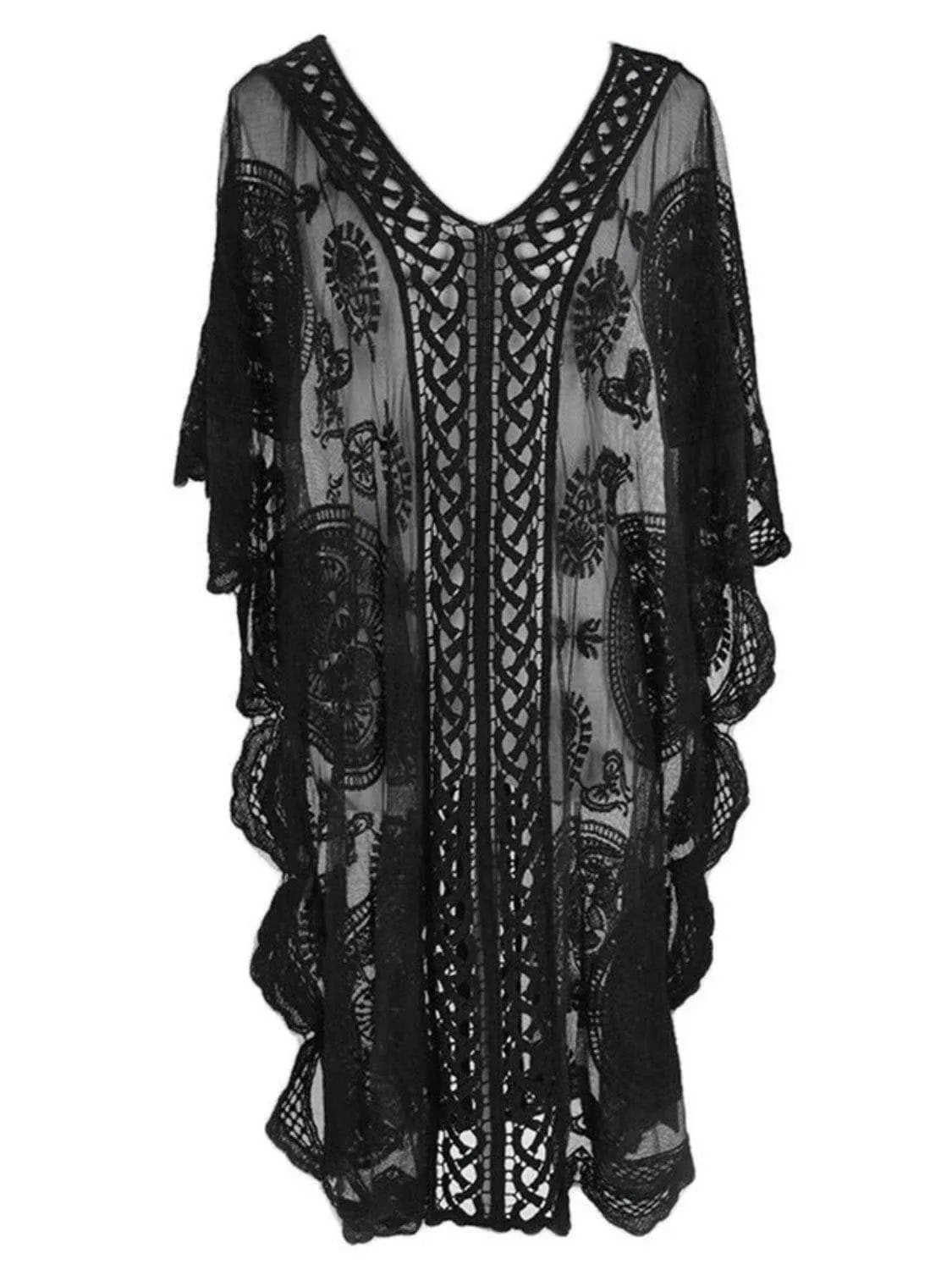 T-Shirts Trendsi swimwear - Lace v-neck beach cover-up