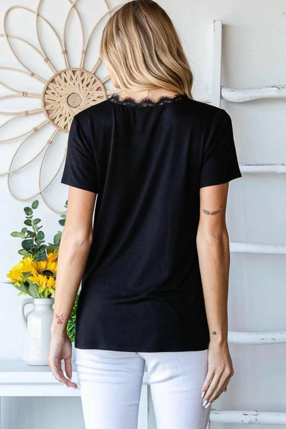 T-Shirts Trendsi usa - Lace v-neck short sleeve tee by Heimish