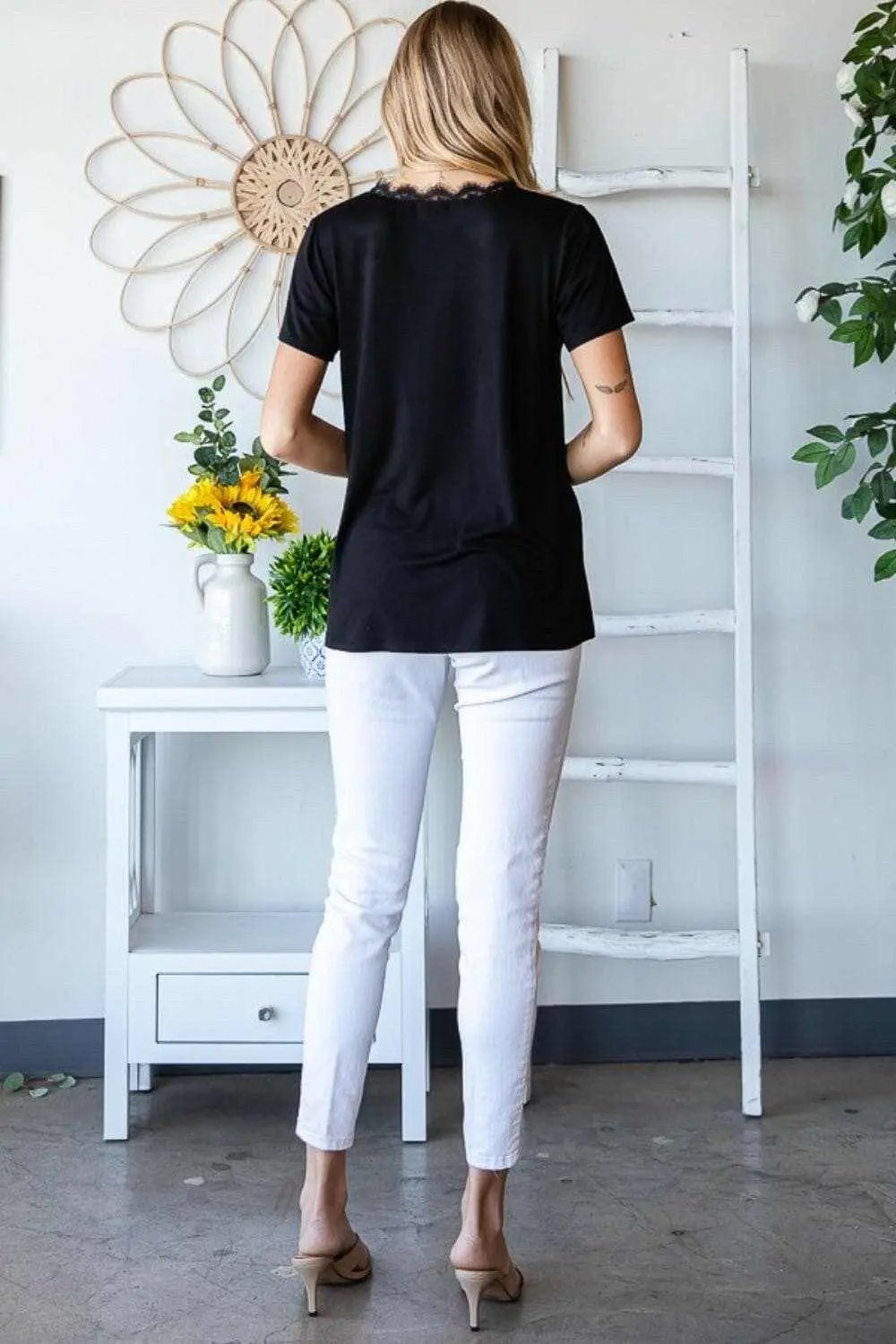 T-Shirts Trendsi usa - Lace v-neck short sleeve tee by Heimish
