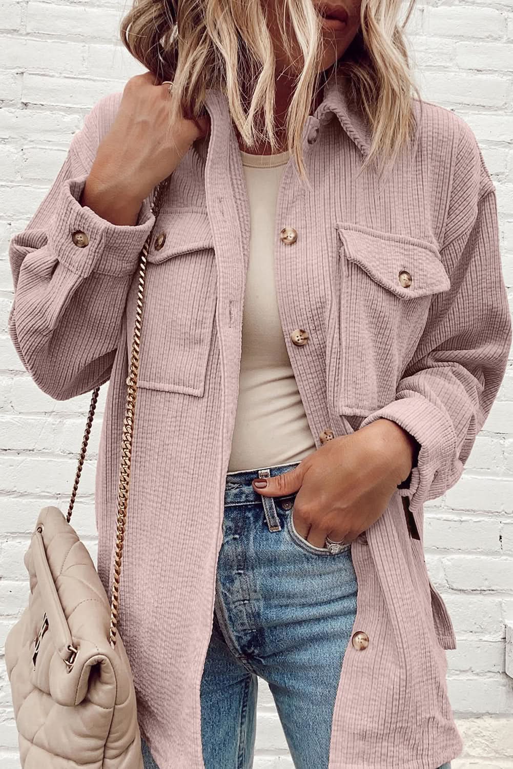 Women's Corduroy Shacket - Soft & Cozy - Button Up Top