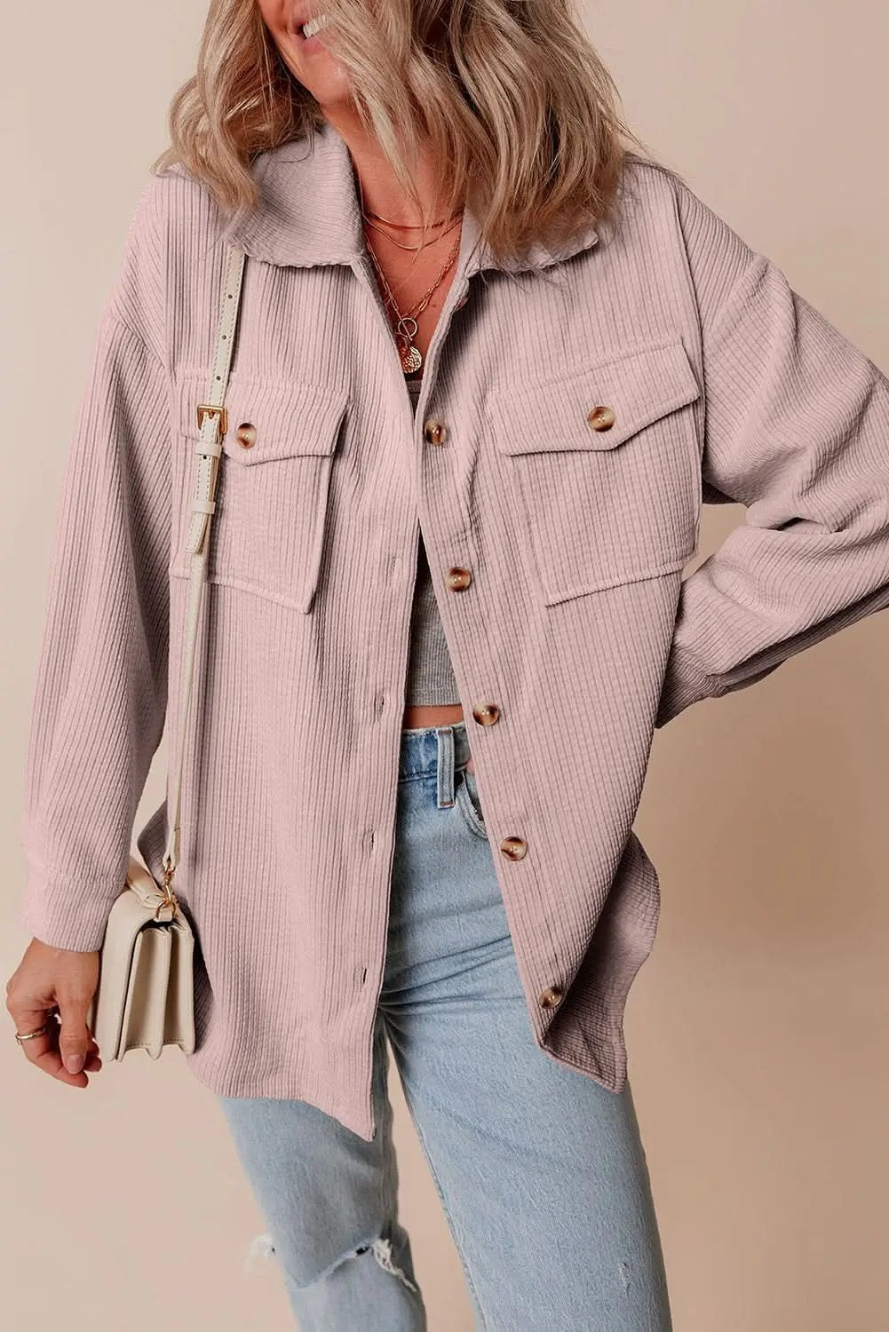 Women's Corduroy Shacket - Soft & Cozy - Button Up Top