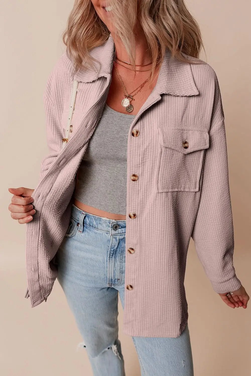 Women's Corduroy Shacket - Soft & Cozy - Button Up Top