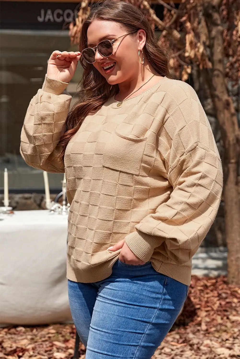 Pants Love Salve Beige Knit Sweater Women's Daily Wear Pullover Modern Style Winter