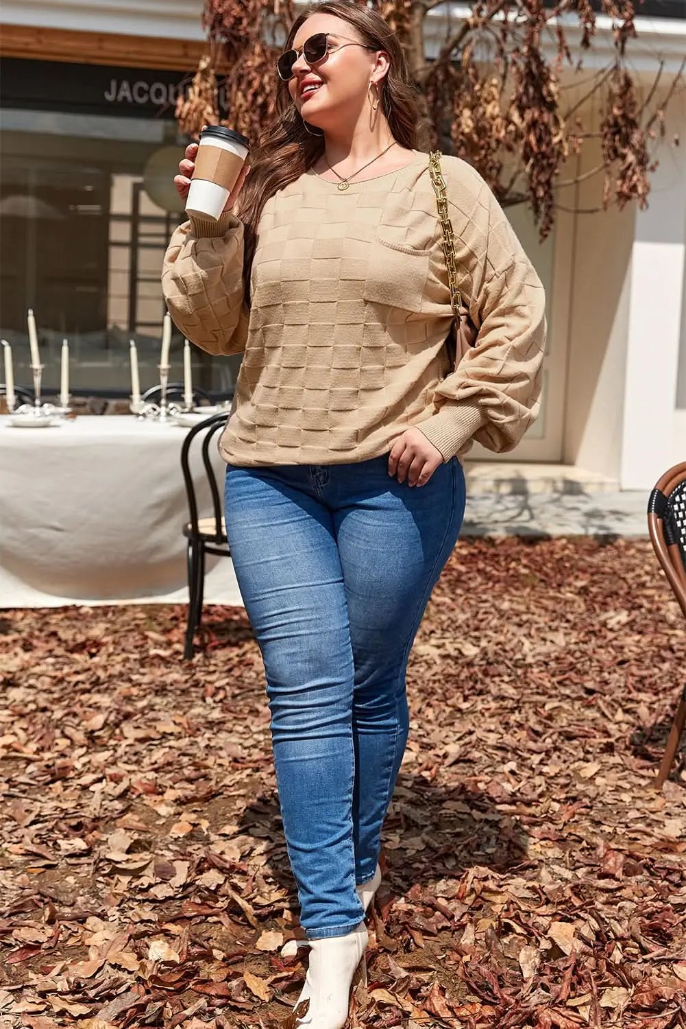 Pants Love Salve Beige Knit Sweater Women's Daily Wear Pullover Modern Style Winter