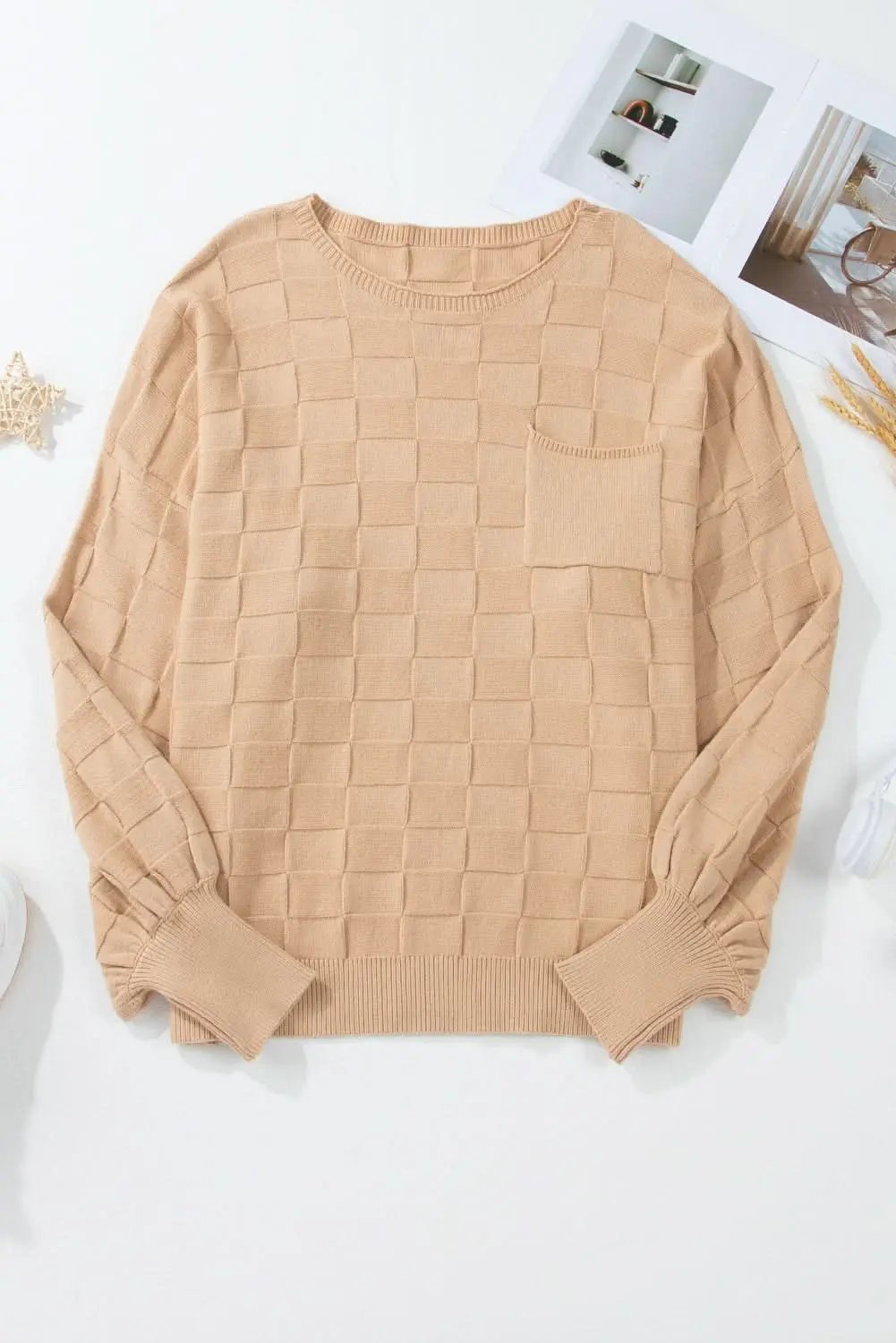 Pants Love Salve Beige Knit Sweater Women's Daily Wear Pullover Modern Style Winter