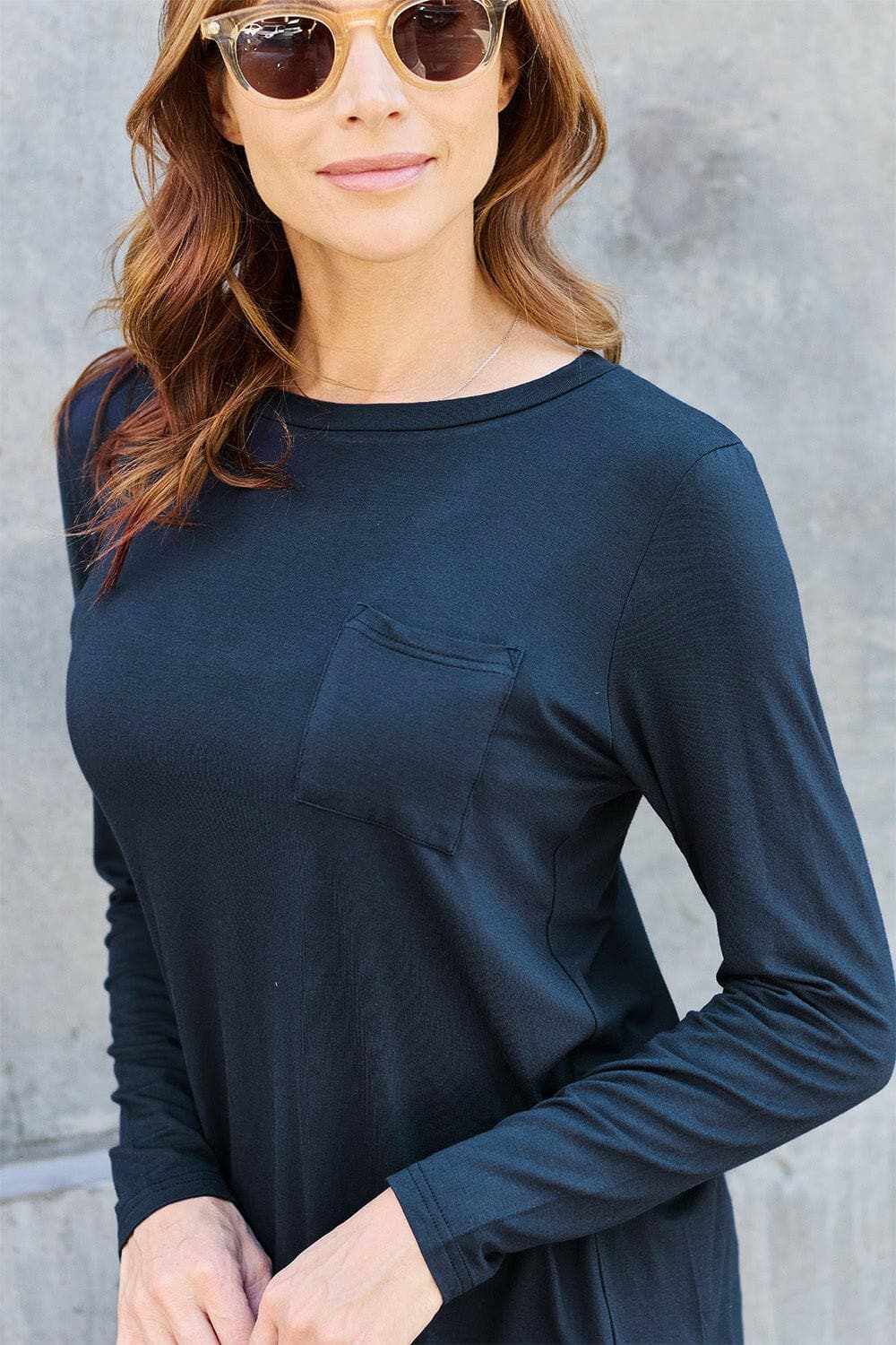T-Shirts Trendsi TIKTOK - Luxe long sleeve top with pockets