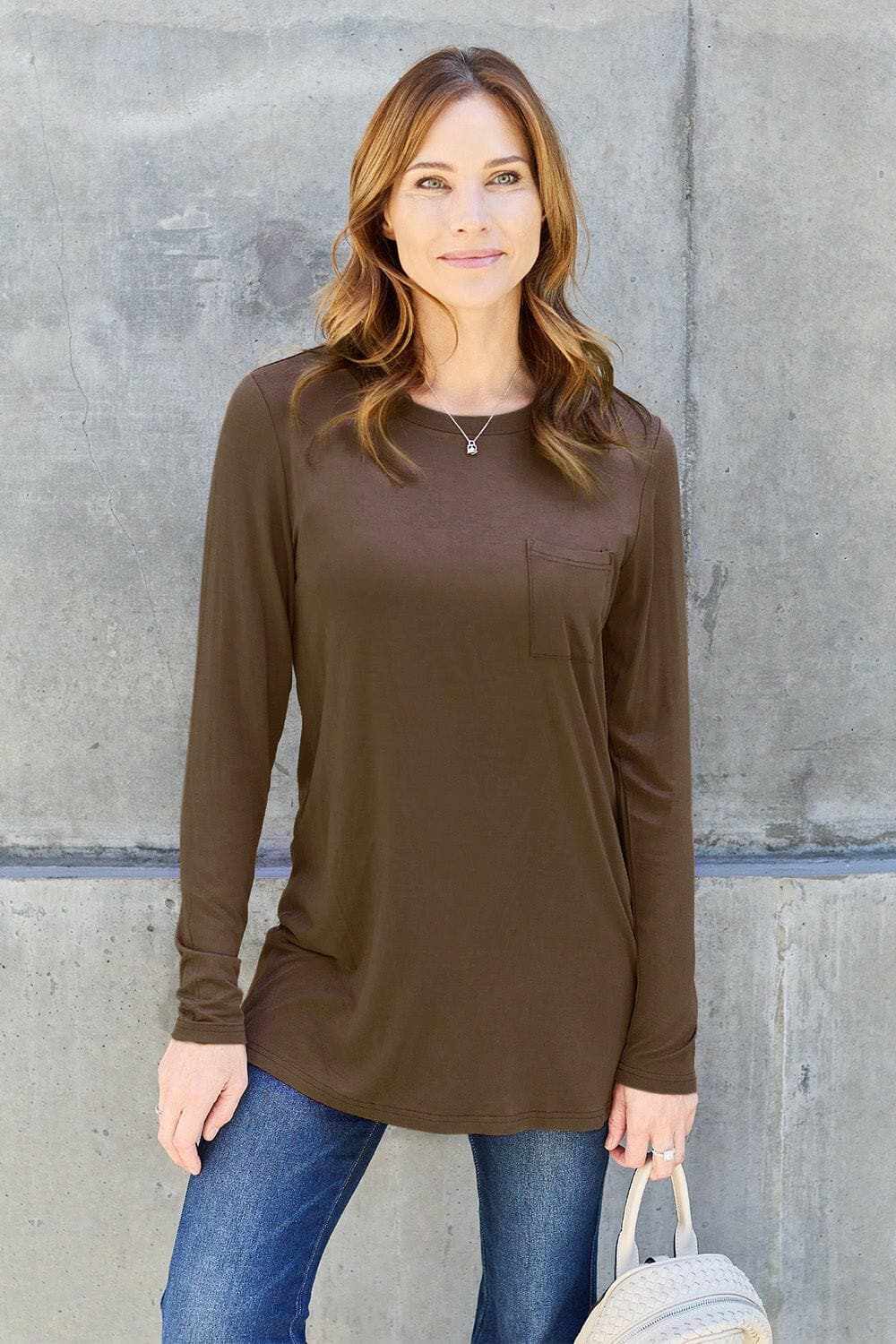 T-Shirts Trendsi TIKTOK - Luxe long sleeve top with pockets
