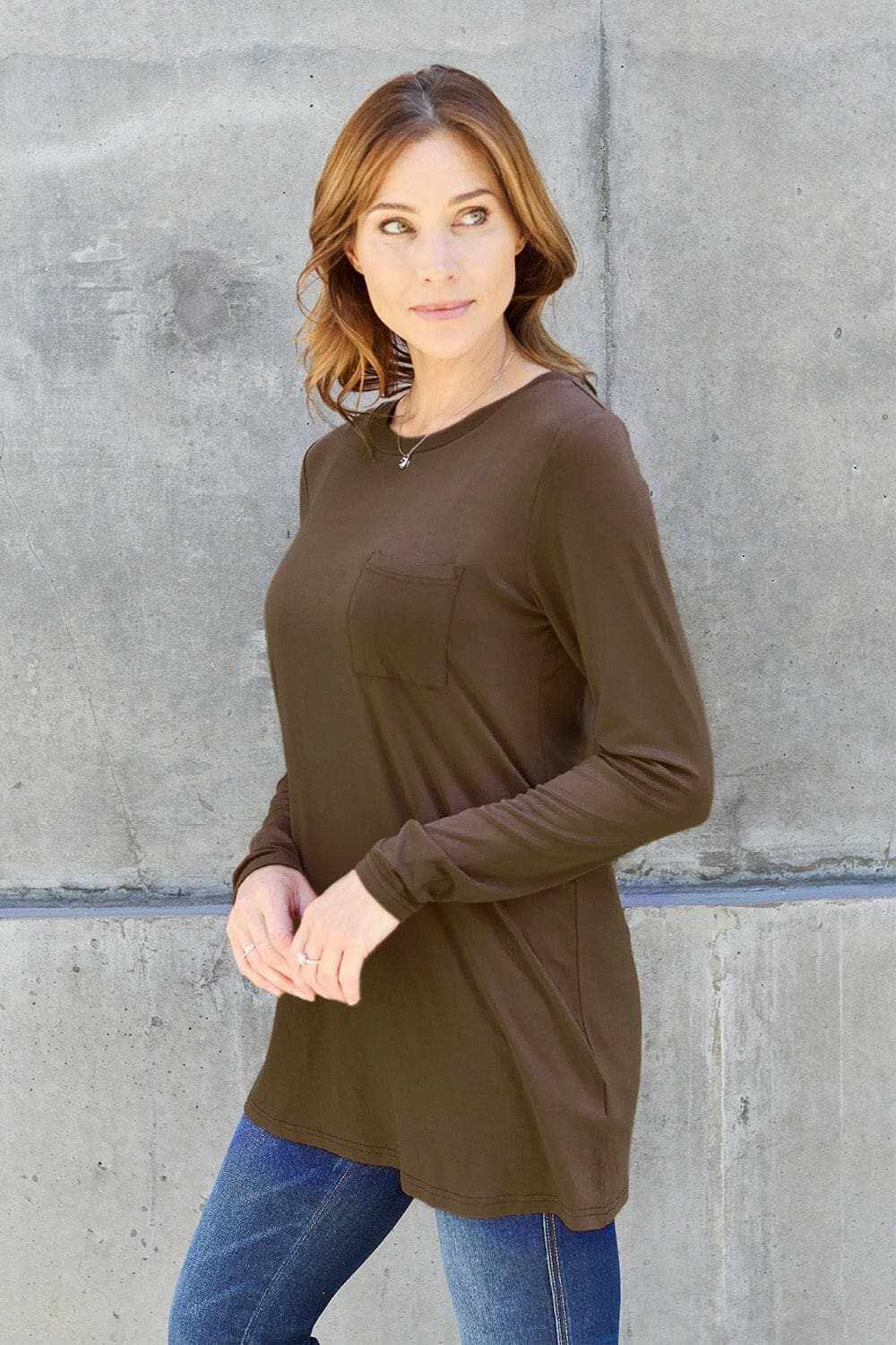 T-Shirts Trendsi TIKTOK - Luxe long sleeve top with pockets
