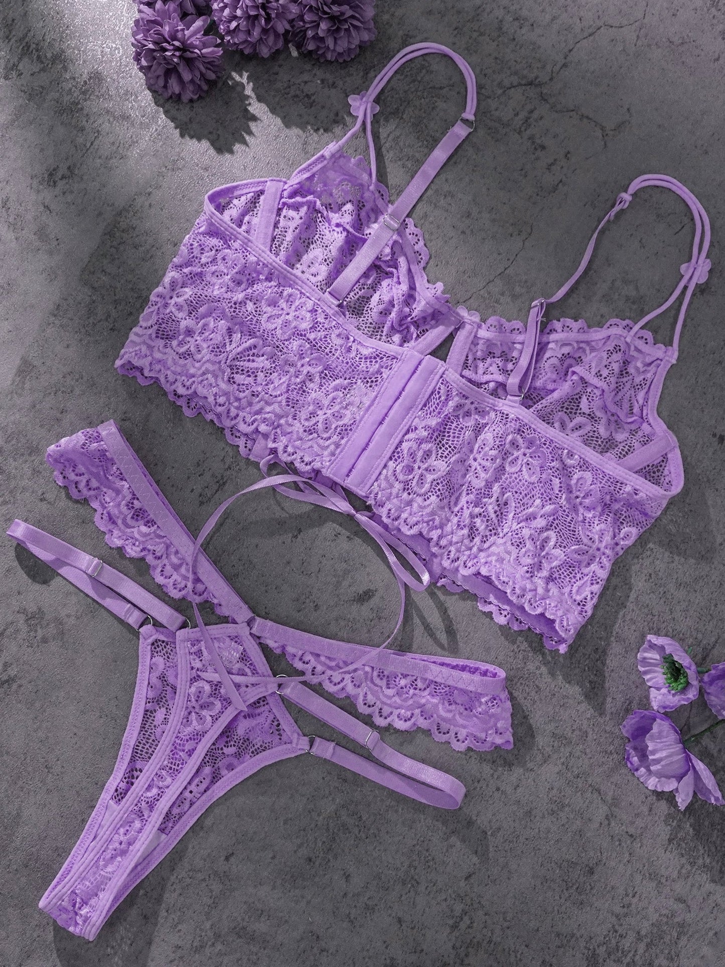 Purple Pearls Flower Lingerie Set